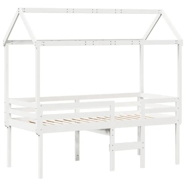 Lit haut sans matelas blanc 90x190 cm bois de pin massif