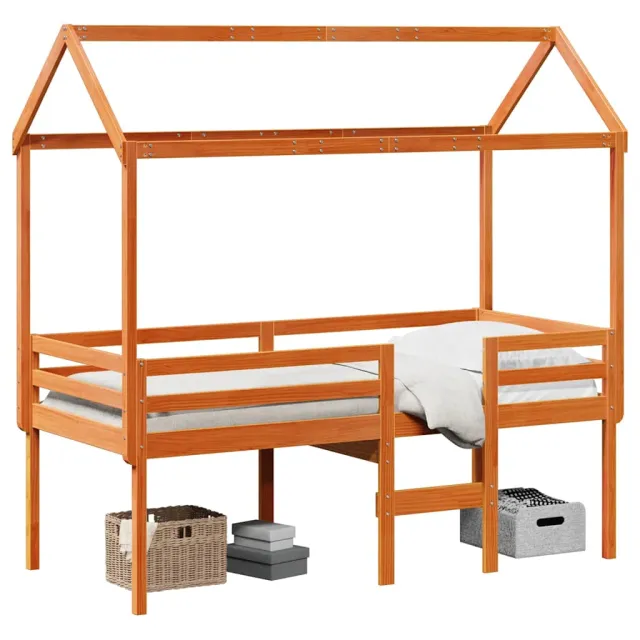 Lit haut sans matelas cire marron 90x190 cm bois de pin massif