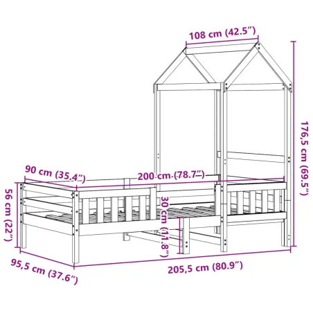 Cadre de lit avec toit sans matelas 90x200 cm