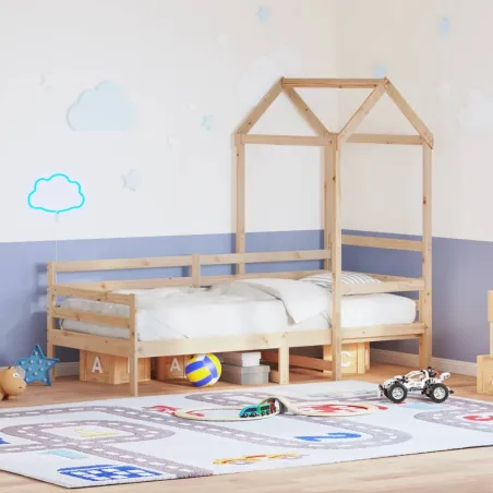 Lit de jour avec toit sans matelas 90x190 cm bois massif