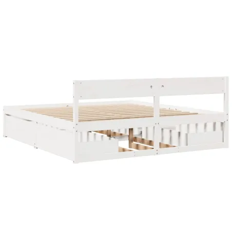 Cadre de lit sans matelas blanc 200x200 cm bois massif de pin