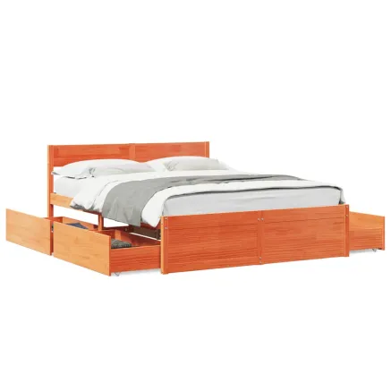 Cadre de lit sans matelas cire marron 160x200cm bois pin massif 2