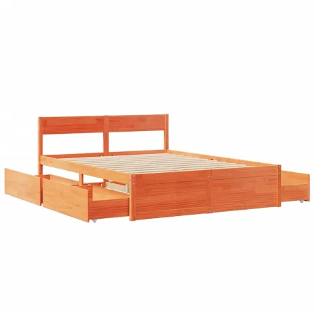 Cadre de lit sans matelas cire marron 160x200cm bois pin massif