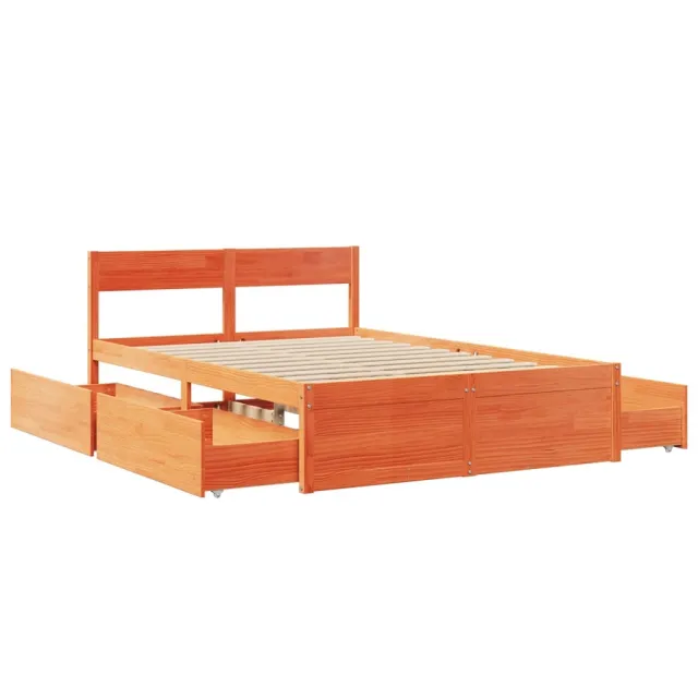 Cadre de lit sans matelas cire marron 140x190cm bois pin massif