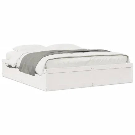 Cadre de lit sans matelas blanc 200x200 cm bois massif de pin 2