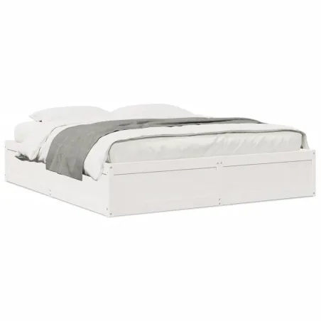 Cadre de lit sans matelas blanc 200x200 cm bois massif de pin