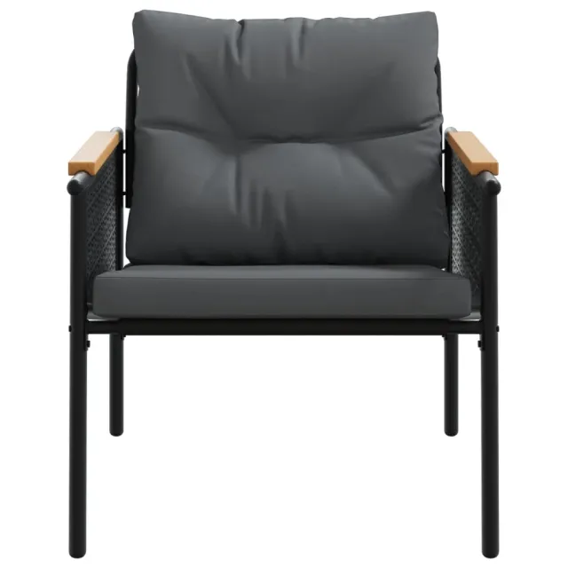 Ensemble de meubles de balcon avec coussins 3 pcs noir acier