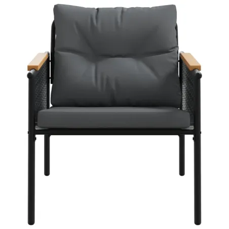 Ensemble de meubles de balcon avec coussins 3 pcs noir acier