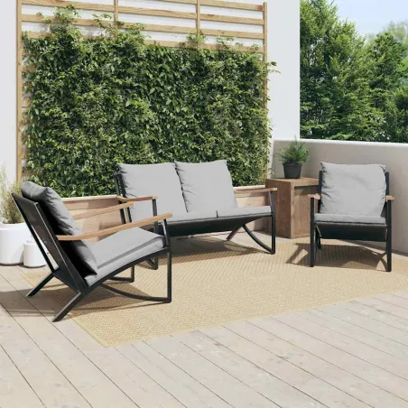Ensemble de meubles de balcon avec coussins 3 pcs noir acier