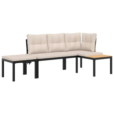 Ensemble de banc de jardin avec coussins 3 pcs noir 2