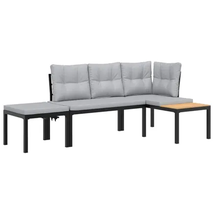 Ensemble de banc de jardin avec coussins 3 pcs noir 2
