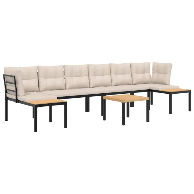 Salon de jardin avec coussins 5 pcs noir acier enduit de poudre