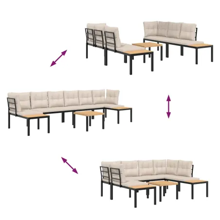 Salon de jardin avec coussins 5 pcs noir acier enduit de poudre