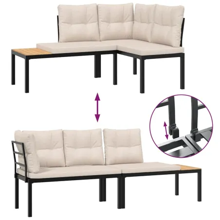 Salon de jardin avec coussins 4 pcs noir acier enduit de poudre