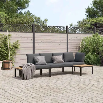 Salon de jardin 3 pcs avec coussins noir aluminium