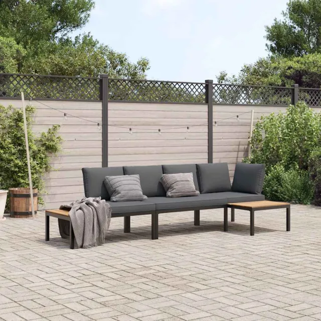 Salon de jardin 3 pcs avec coussins noir aluminium