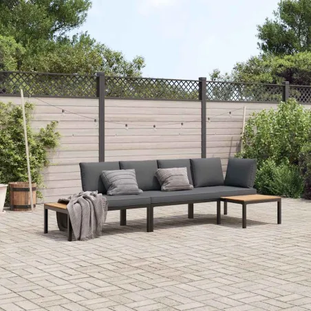 Salon de jardin 3 pcs avec coussins noir aluminium