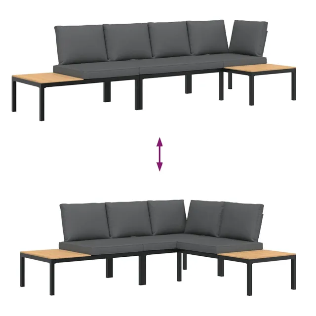 Salon de jardin 3 pcs avec coussins noir aluminium