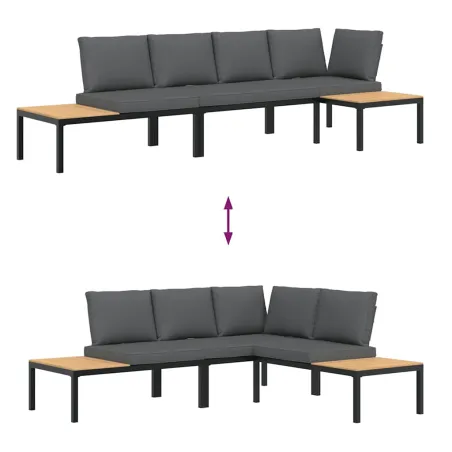 Salon de jardin 3 pcs avec coussins noir aluminium