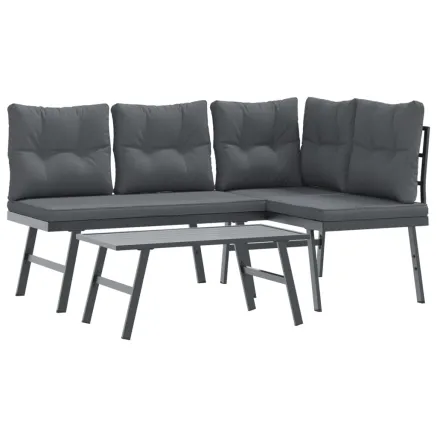 Ensemble de bancs de jardin avec coussins 3 pcs noir 2