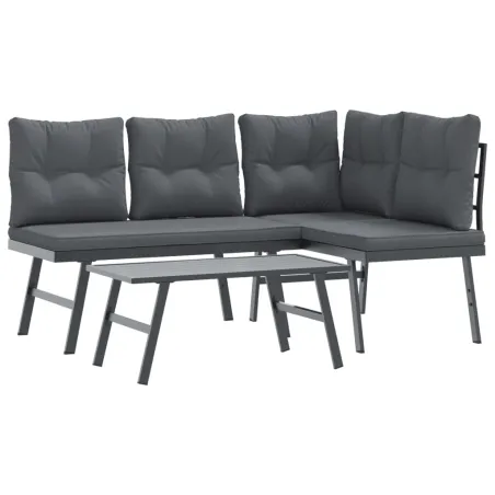 Ensemble de bancs de jardin avec coussins 3 pcs noir
