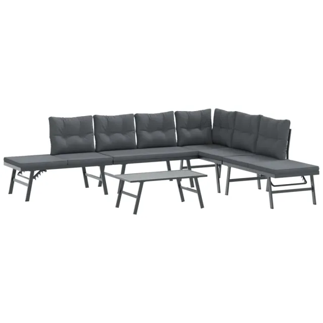 Ensemble de bancs de jardin avec coussins 5 pcs noir