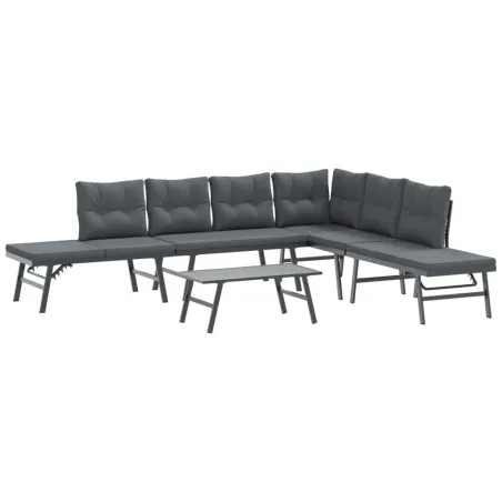 Ensemble de bancs de jardin avec coussins 5 pcs noir