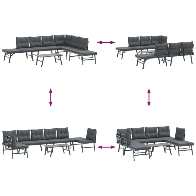 Ensemble de bancs de jardin avec coussins 5 pcs noir