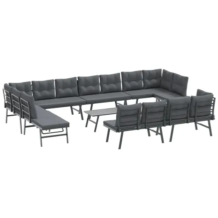 Ensemble de bancs de jardin avec coussins 9 pcs noir 2