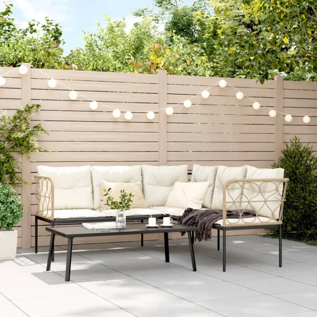 Ensemble de canapés de jardin et coussins noir acier textilène