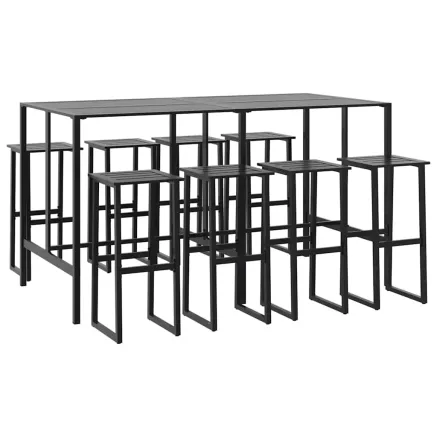 Ensemble de bar de jardin 9 pcs noir acier enduit de poudre 2