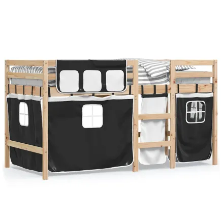 Lit mezzanine enfants avec rideaux sans matelas 90x190 cm 2