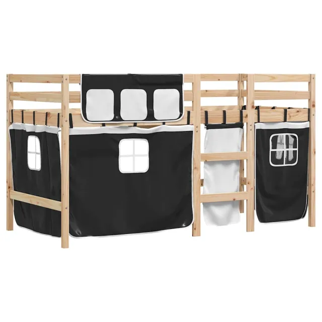 Lit mezzanine enfants avec rideaux sans matelas 90x190 cm