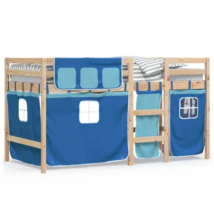 Lit mezzanine enfants avec rideaux sans matelas bleu 90x190 cm 2