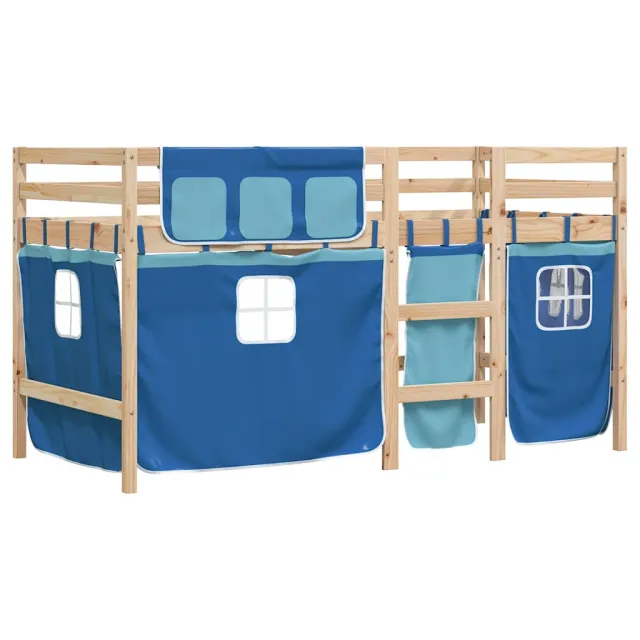 Lit mezzanine enfants avec rideaux sans matelas bleu 90x190 cm