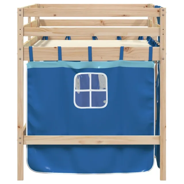 Lit mezzanine enfants avec rideaux sans matelas bleu 90x190 cm