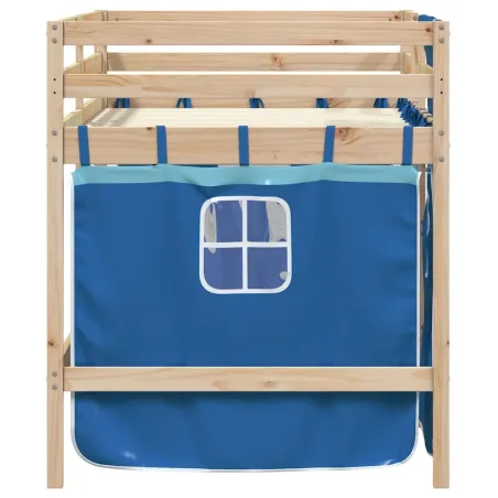 Lit mezzanine enfants avec rideaux sans matelas bleu 90x190 cm