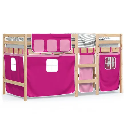 Lit mezzanine enfants avec rideaux sans matelas rose 90x190 cm 2