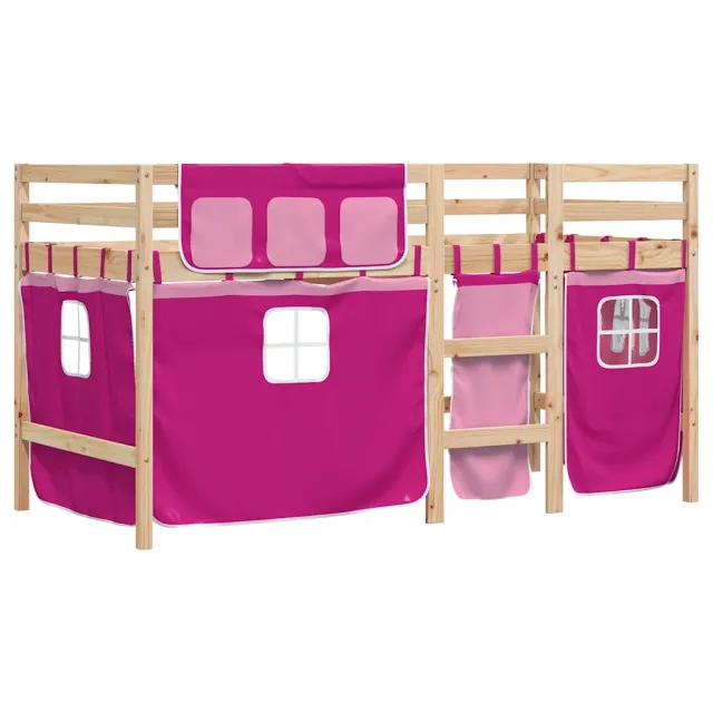 Lit mezzanine enfants avec rideaux sans matelas rose 90x190 cm