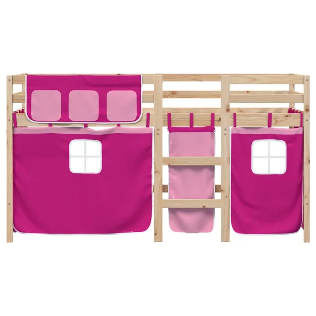 Lit mezzanine enfants avec rideaux sans matelas rose 90x190 cm