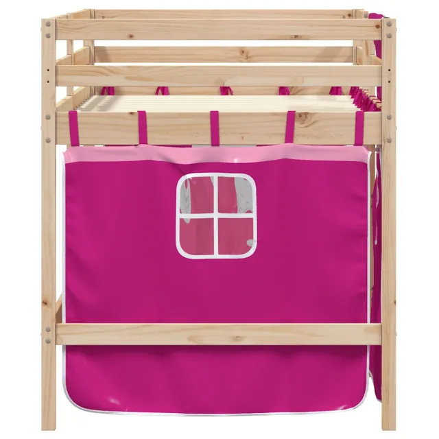 Lit mezzanine enfants avec rideaux sans matelas rose 90x190 cm
