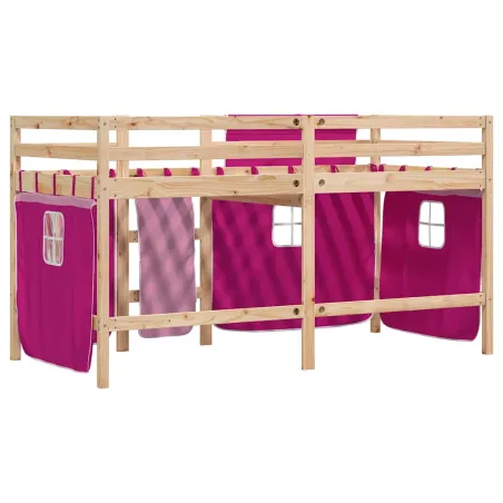 Lit mezzanine enfants avec rideaux sans matelas rose 90x190 cm