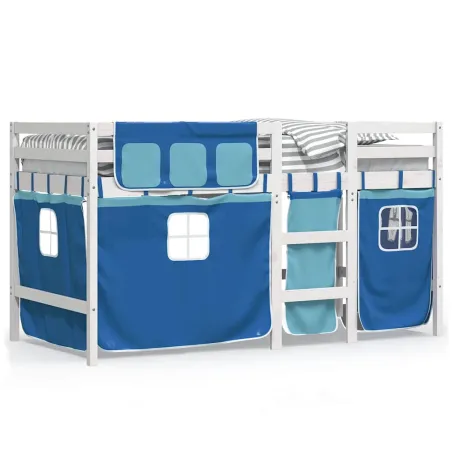 Lit mezzanine enfants avec rideaux sans matelas bleu 90x190 cm