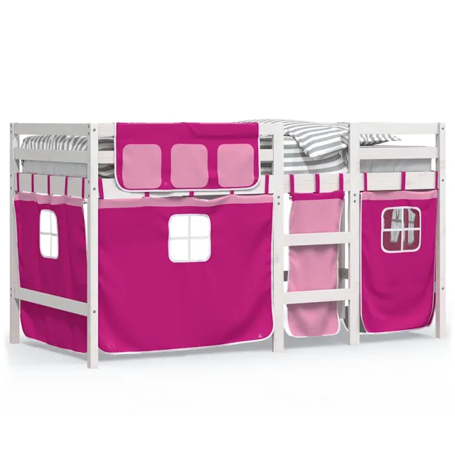 Lit mezzanine enfants avec rideaux sans matelas rose 90x190 cm