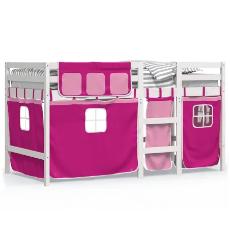 Lit mezzanine enfants avec rideaux sans matelas rose 90x190 cm