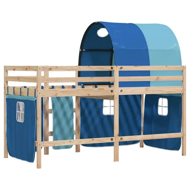 Lit mezzanine enfants avec tunnel sans matelas bleu 90x190 cm