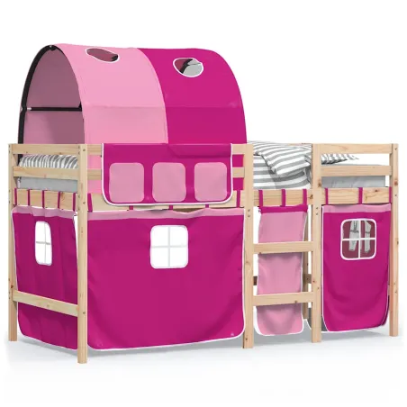 Lit mezzanine enfants avec tunnel sans matelas rose 90x190 cm