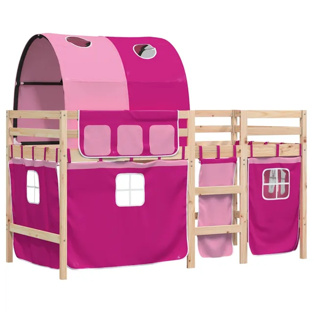 Lit mezzanine enfants avec tunnel sans matelas rose 90x190 cm