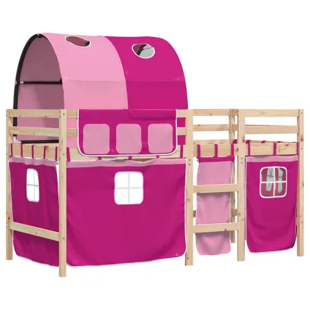Lit mezzanine enfants avec tunnel sans matelas rose 90x190 cm