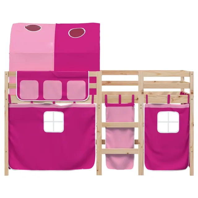 Lit mezzanine enfants avec tunnel sans matelas rose 90x190 cm